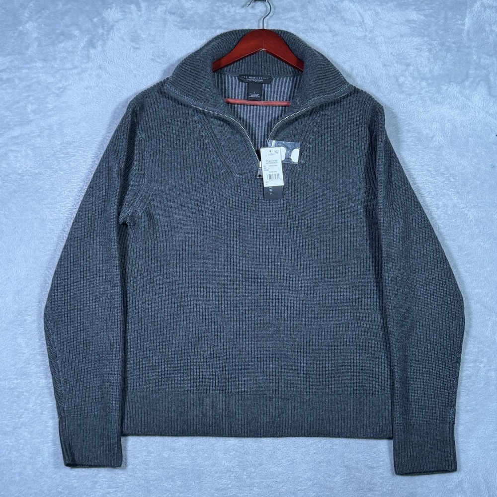 The Men's Store Bloomingdale's Sweater Mens L Gray Merino Wool 1/4 Zip Pullover